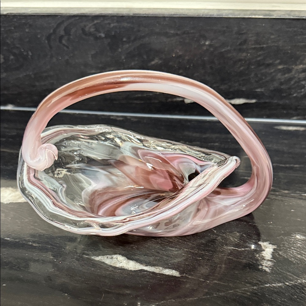 Vintage Hand Made Blown Glass Bowl Swirl Design Murano Style 7" x 4.5" Art Glass